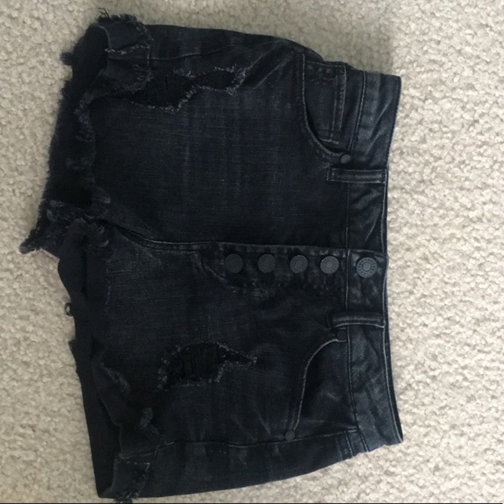 high waisted, black, ripped jean shorts